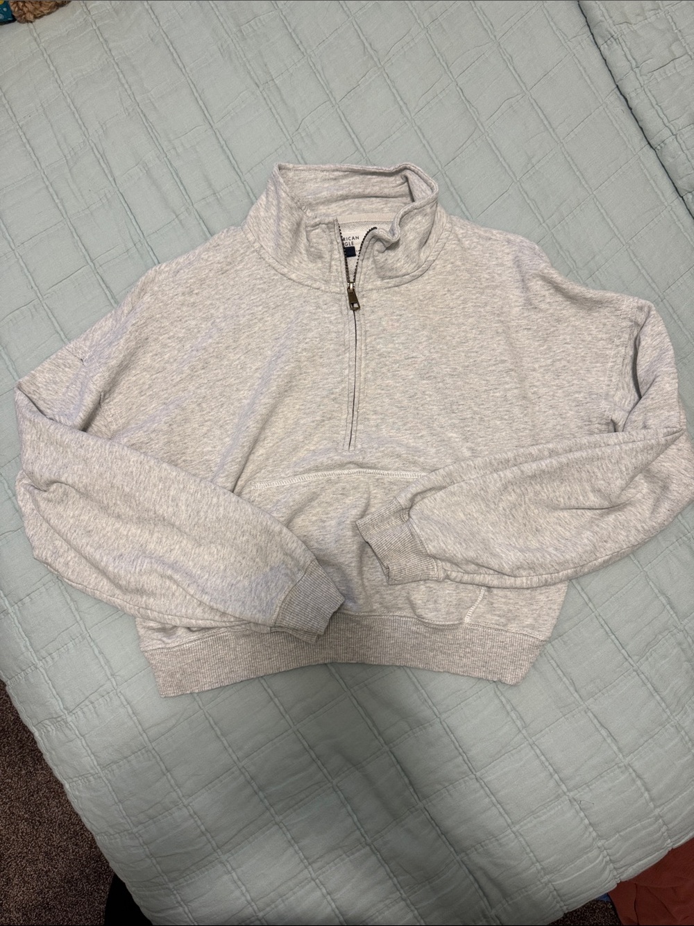 American Eagle Outfitters Light Heather Gray Quarter-Zip Sweatshirt